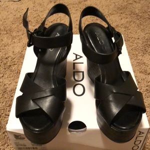 ALDO black platform wedge sandal